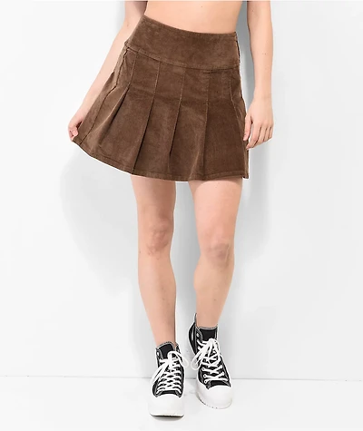 Empyre Inez Brown Corduroy Pleated Skirt