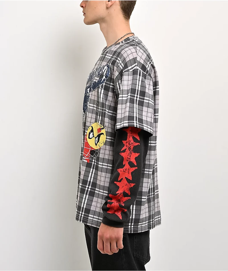 Empyre Jigsaw Grey Plaid 2fer Long Sleeve T-Shirt