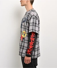 Empyre Jigsaw Grey Plaid 2fer Long Sleeve T-Shirt