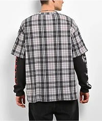 Empyre Jigsaw Grey Plaid 2fer Long Sleeve T-Shirt