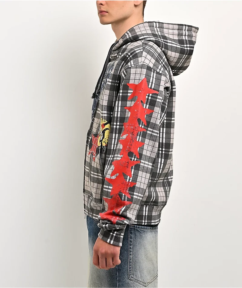 Empyre Jigsaw Grey Plaid Zip Hoodie