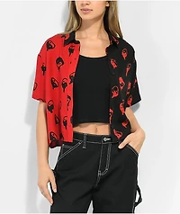 Empyre Joana Yin Yang Black & Red Short Sleeve Button Up Shirt