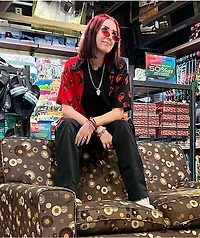Empyre Joana Yin Yang Black & Red Short Sleeve Button Up Shirt