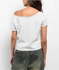 Empyre Kasey Off Shoulder Grey Boxy Crop T-Shirt
