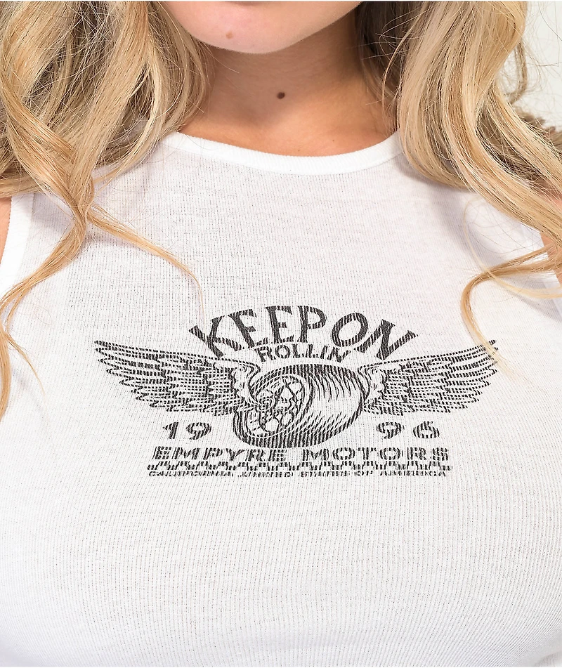 Empyre Keep On Rollin White Crop Tank Top
