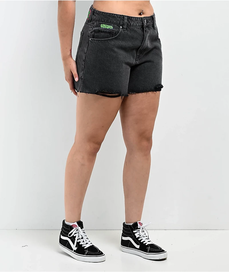 Empyre Kick Back Loose Fit Black Cutoff Shorts