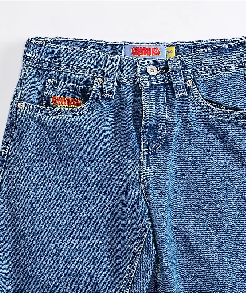 Empyre Kids Embroidered Loose Fit Blue Denim Skate Jeans