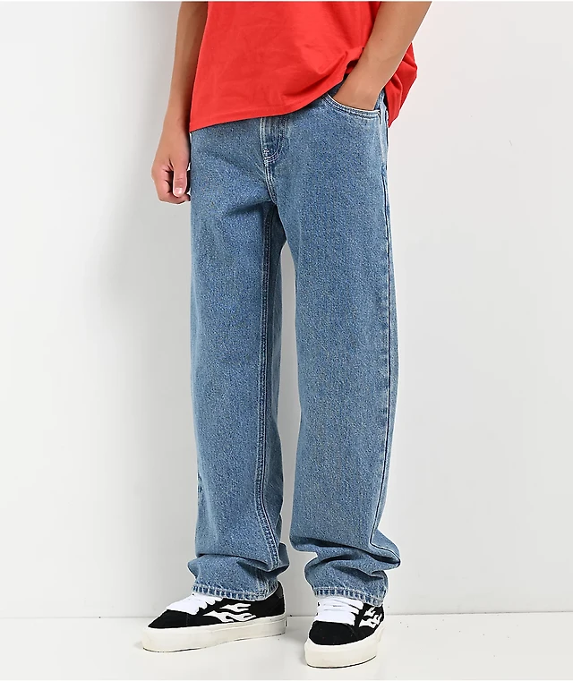 Empyre Kids Embroidered Loose Fit Blue Denim Skate Jeans at