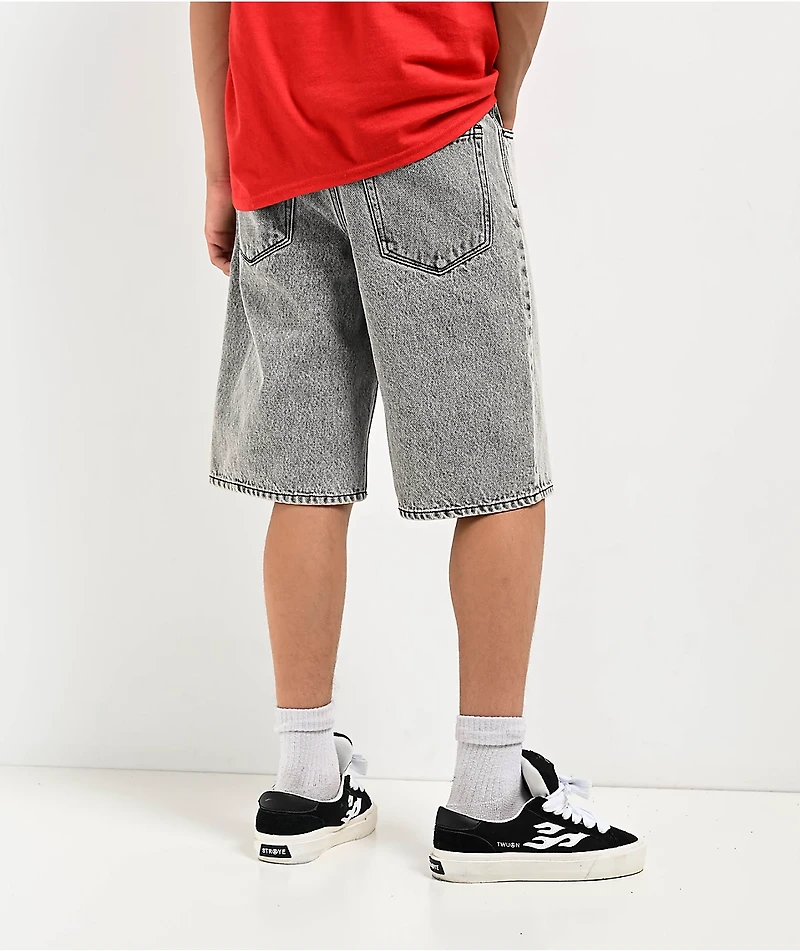 Empyre Kids Loose Fit Scramble Grey Denim Skate Shorts