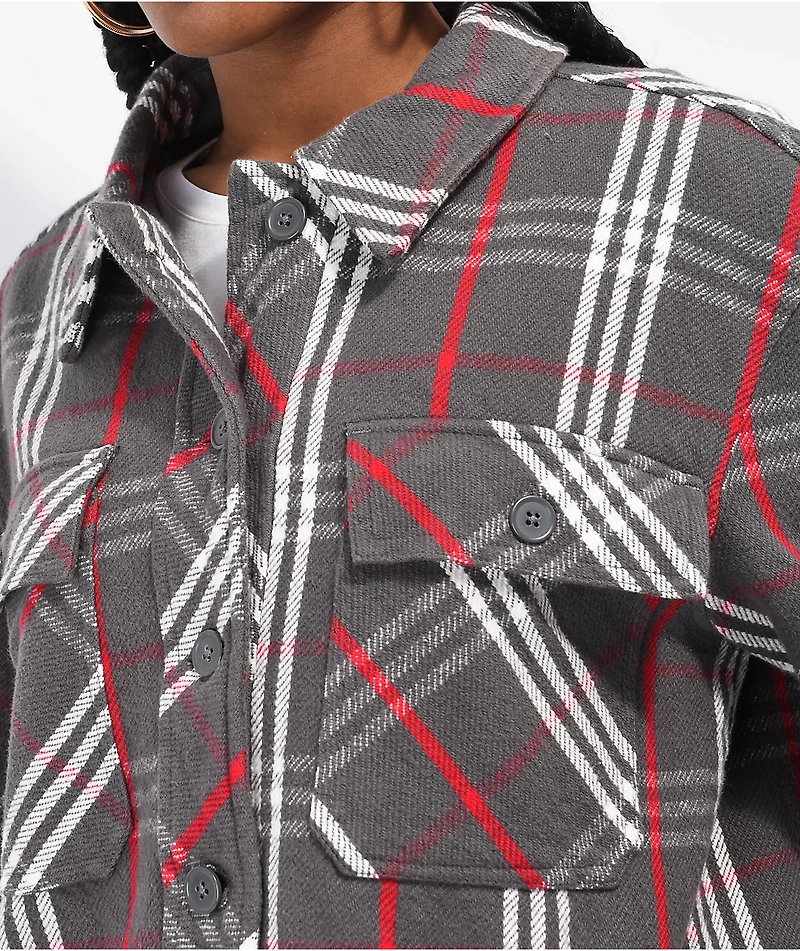 Empyre Kiva Charcoal & Red Plaid Flannel Shacket