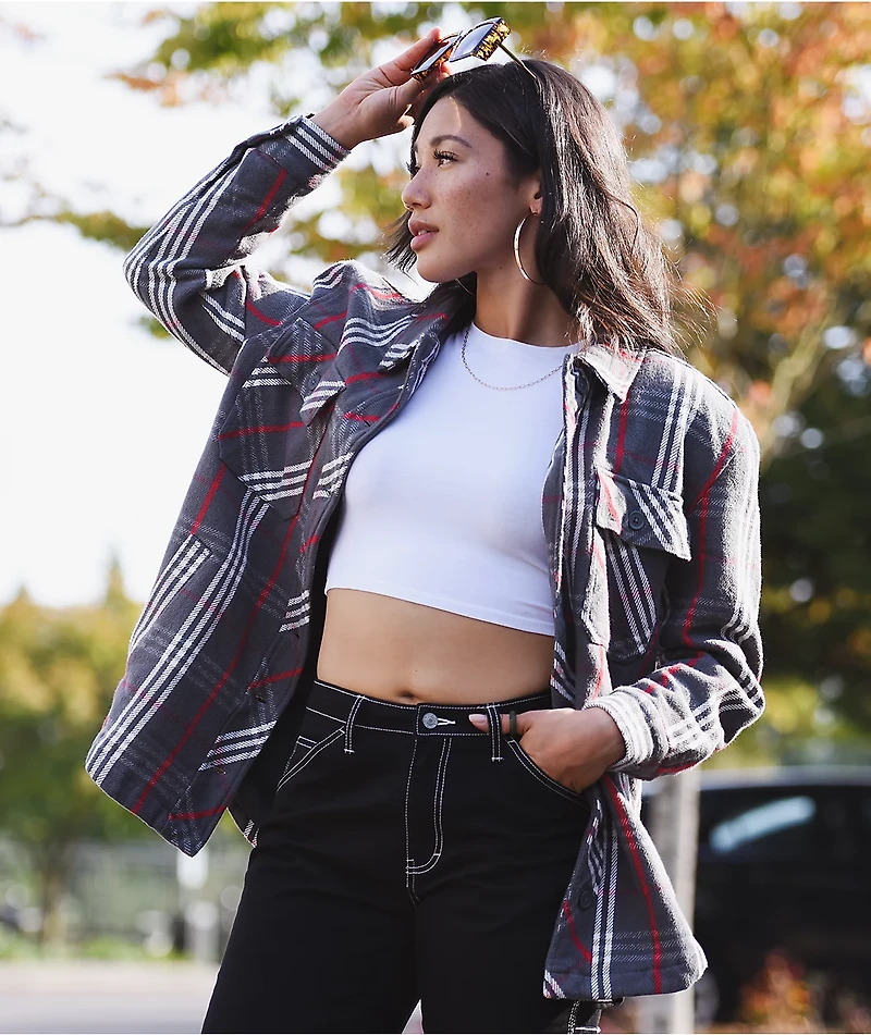 Empyre Kiva Charcoal & Red Plaid Flannel Shacket