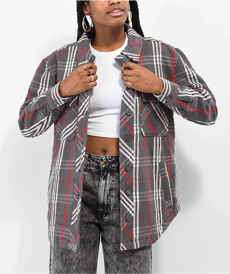 Empyre Kiva Charcoal & Red Plaid Flannel Shacket
