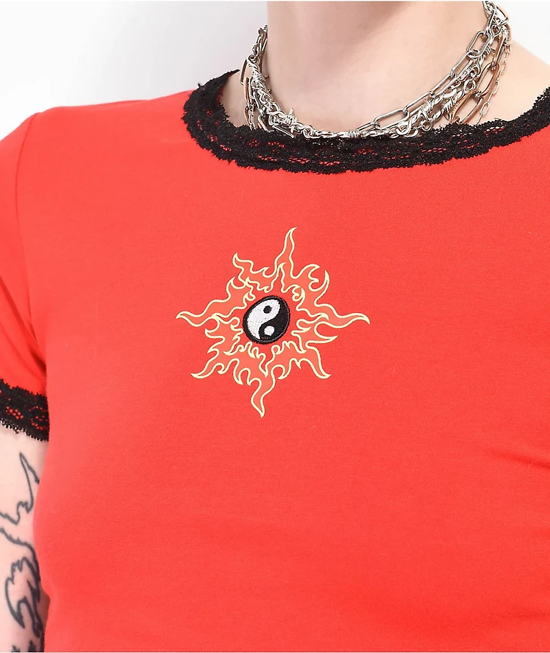 Empyre Lacey Red Lace Crop Top T-Shirt