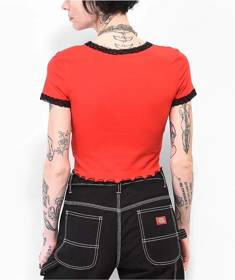 Empyre Lacey Red Lace Crop Top T-Shirt