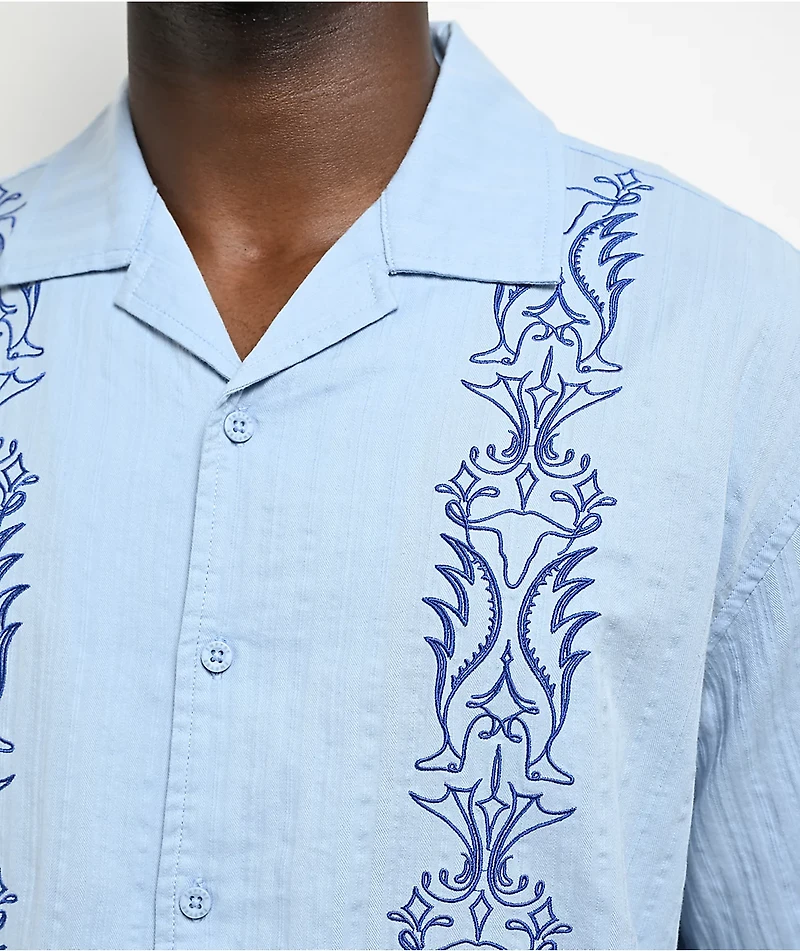 Empyre Lenny Embroidered Bue Button Up Shirt