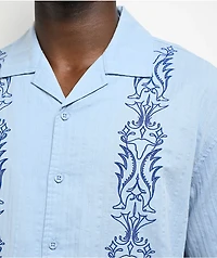 Empyre Lenny Embroidered Bue Button Up Shirt