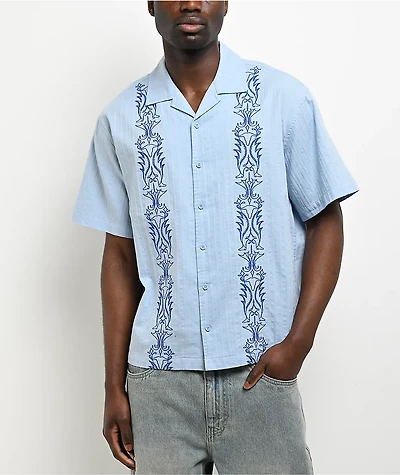 Empyre Lenny Embroidered Bue Button Up Shirt