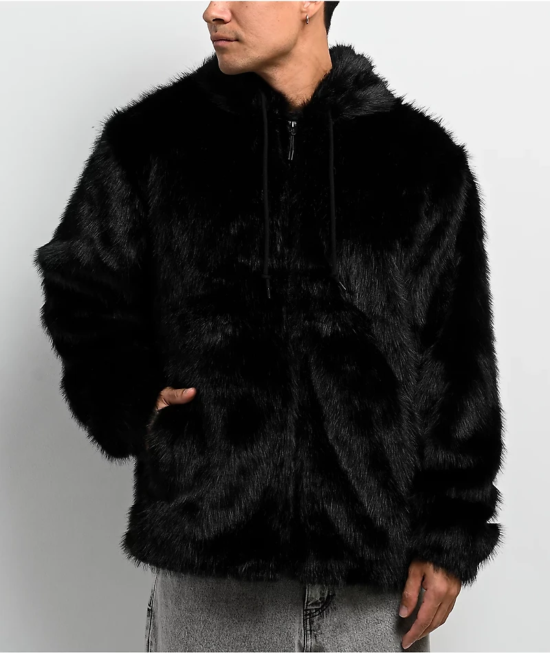Empyre Liger Black Faux Fur Zip Hoodie