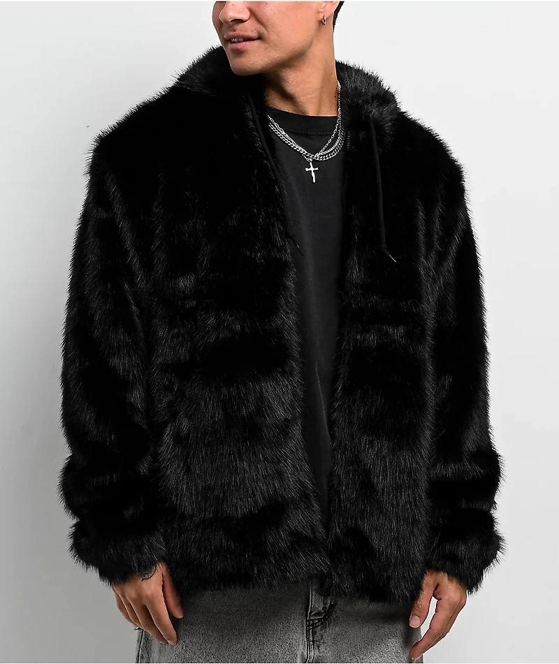 Empyre Liger Black Faux Fur Zip Hoodie