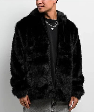 Empyre Liger Black Faux Fur Zip Hoodie