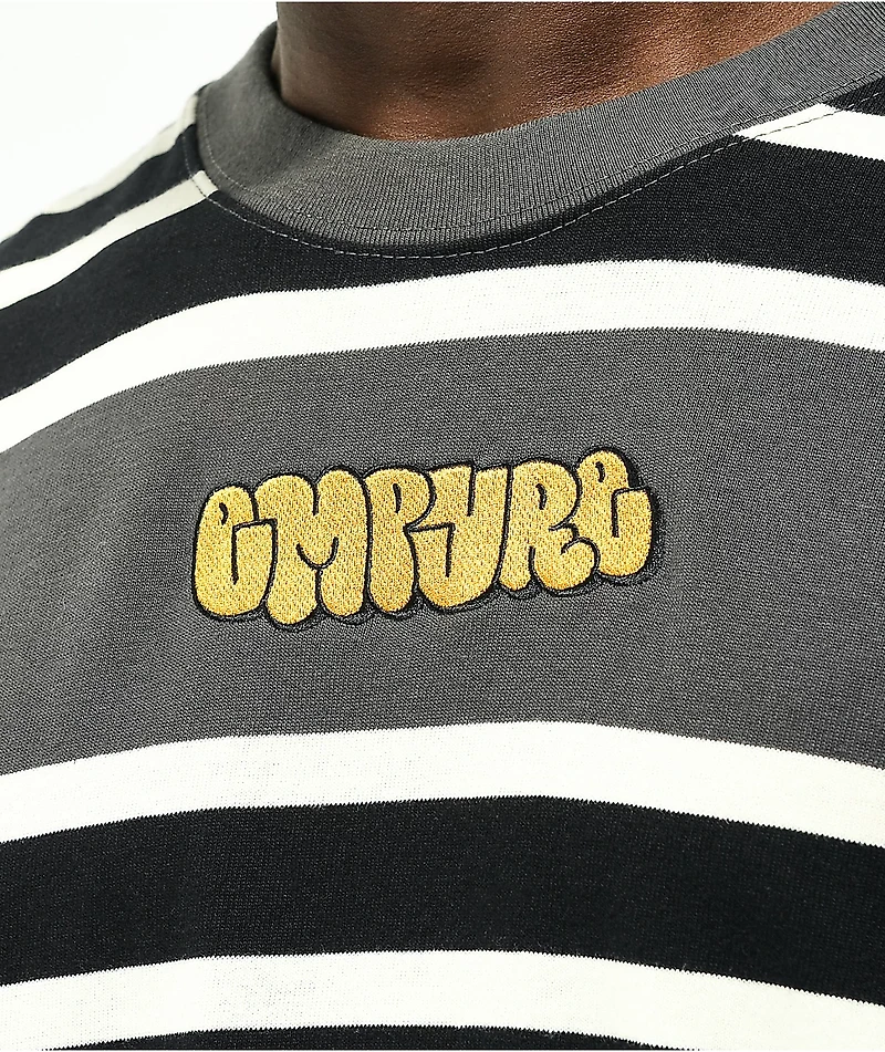 Empyre Logan Charcoal, Black & White Stripe Long Sleeve T-Shirt