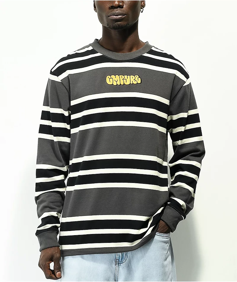Empyre Logan Charcoal, Black & White Stripe Long Sleeve T-Shirt