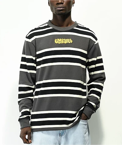 Empyre Logan Charcoal, Black & White Stripe Long Sleeve T-Shirt