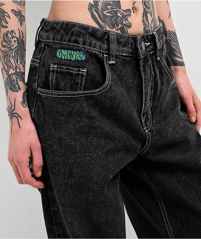 Empyre Loiter Slouchy Black Wash Straight Leg Denim Jeans Shop