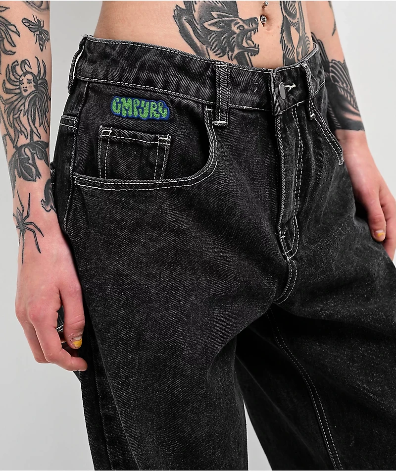 Empyre Loiter Slouchy Black Wash Straight Leg Denim Jeans