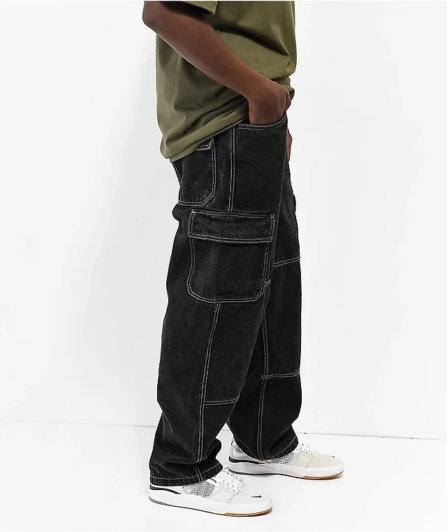 Skate Pants Dark Jeans With White Stitching Empyre Black Cargo