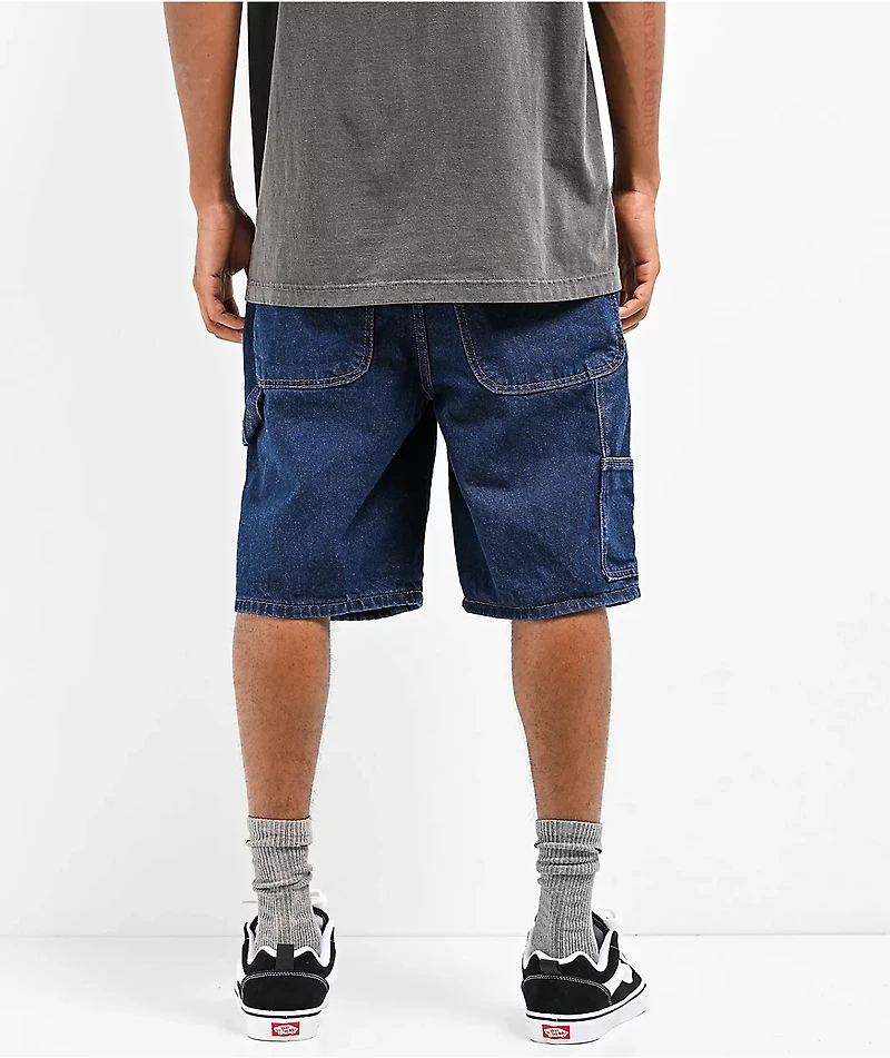 Empyre Loose Fit Double Knee Dark Blue Denim Shorts