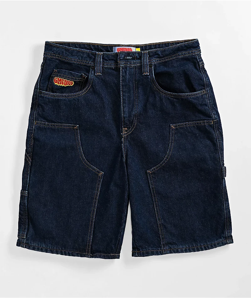 Empyre Loose Fit Double Knee Dark Blue Denim Shorts