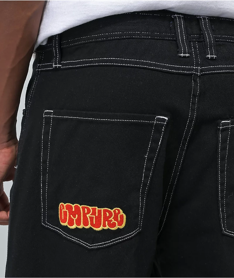 Empyre Loose Fit Embroidered Black Denim Skate Pants