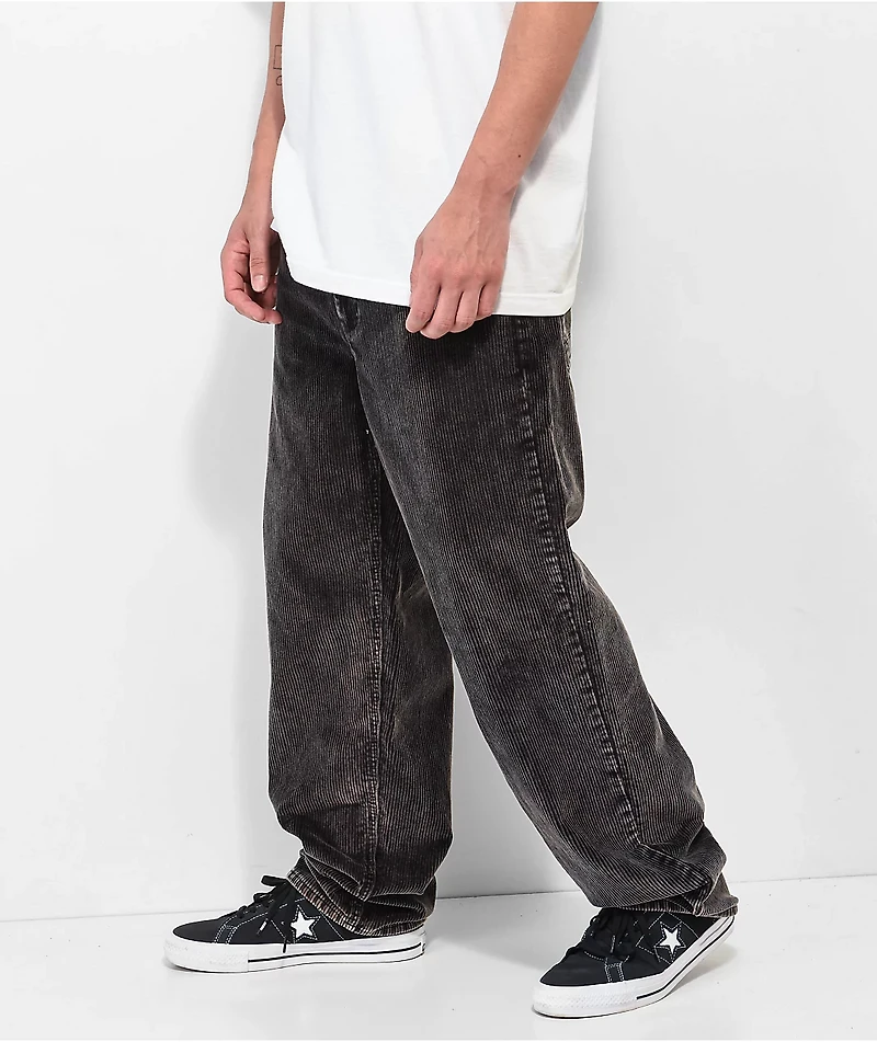 Empyre Loose Fit Sk8 Black Acid Wash Corduroy Skate Pants