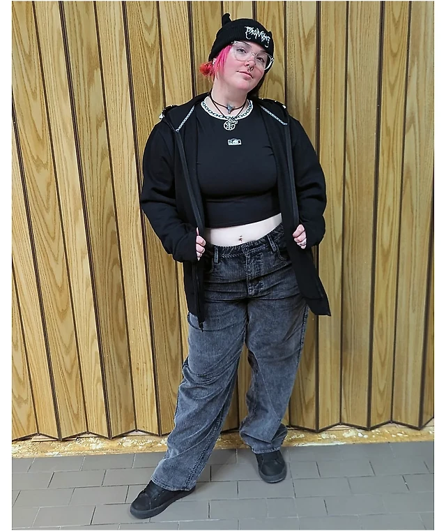 Empyre Loose Fit Sk8 Black Acid Wash Corduroy Skate Pants at