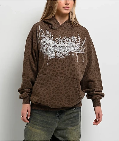 Empyre Love Kills Brown Wash Leopard Hoodie
