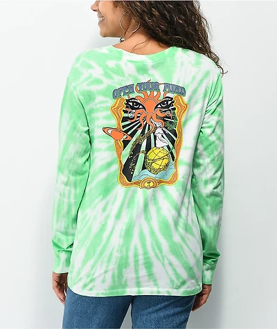 Empyre Open Your Mind Green & White Tie Dye Long Sleeve Knot Front T-Shirt