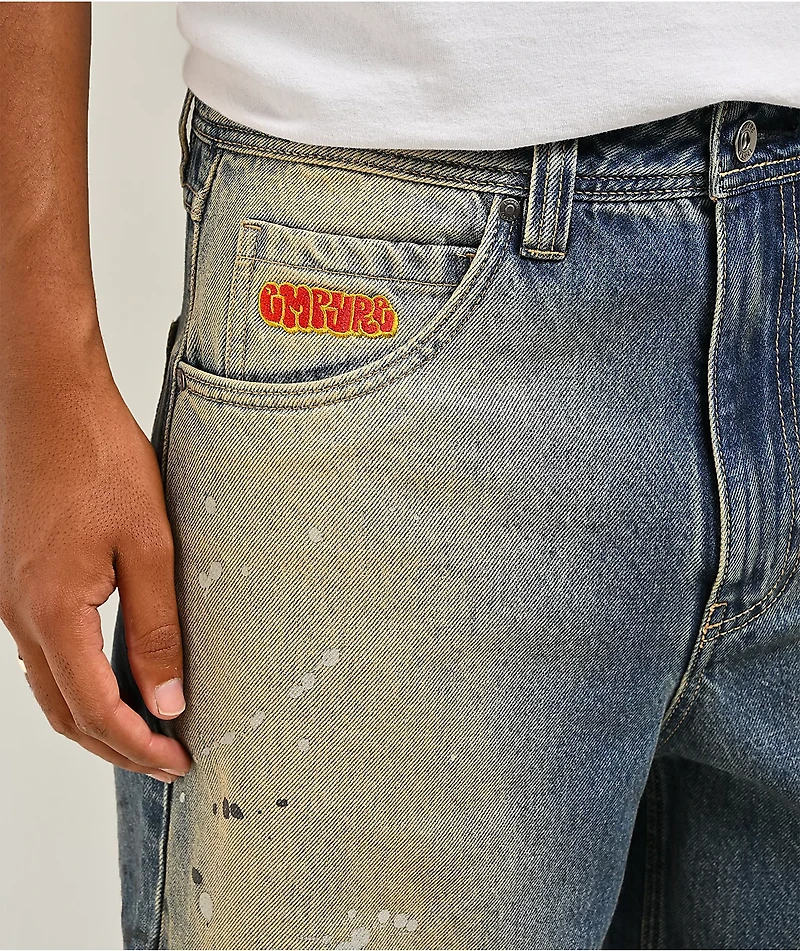 Empyre Paint N Blast Blue Wash Loose Fit Skate Jeans