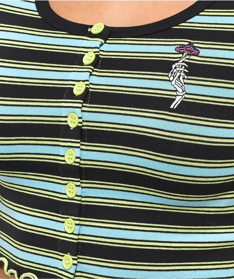 Empyre Paris Black, Yellow & Blue Stripe Crop Button Shirt