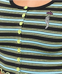 Empyre Paris Black, Yellow & Blue Stripe Crop Button Shirt