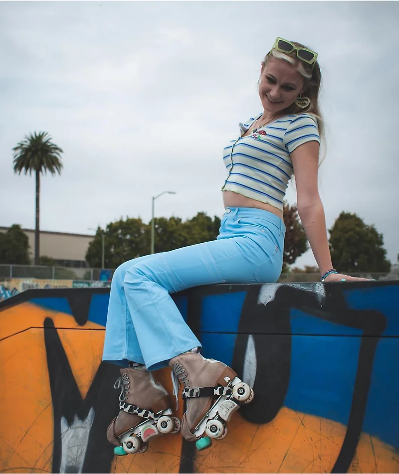 Empyre Paris Button Front Blue Stripe Crop Top