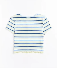 Empyre Paris Button Front Blue Stripe Crop Top