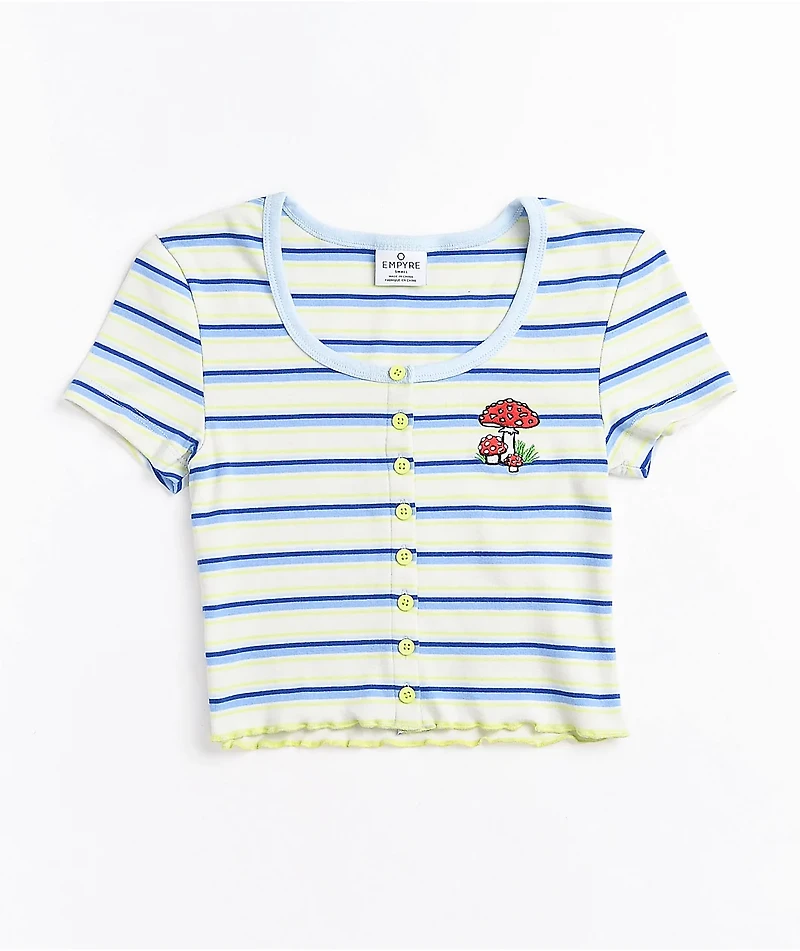 Empyre Paris Button Front Blue Stripe Crop Top