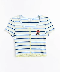 Empyre Paris Button Front Blue Stripe Crop Top