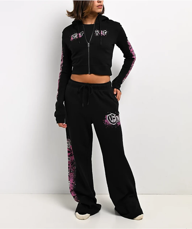 Empyre Pink Riot Black Crop Zip Hoodie