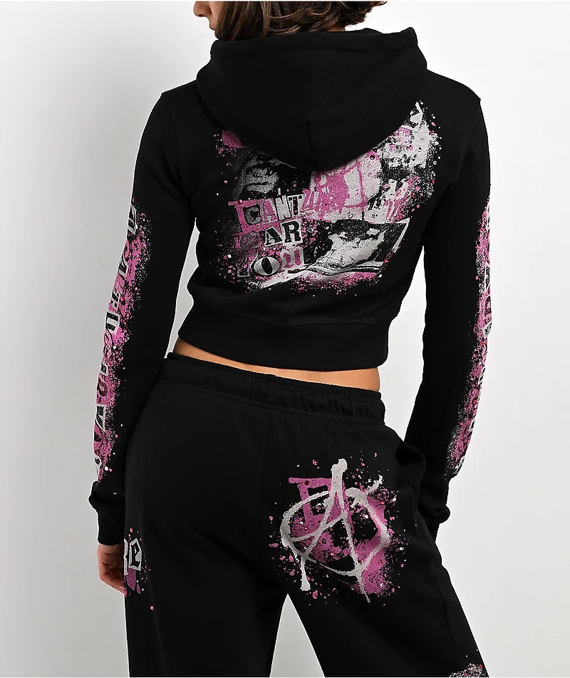Empyre Pink Riot Black Crop Zip Hoodie