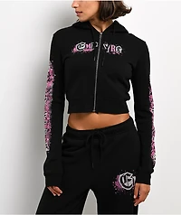 Empyre Pink Riot Black Crop Zip Hoodie