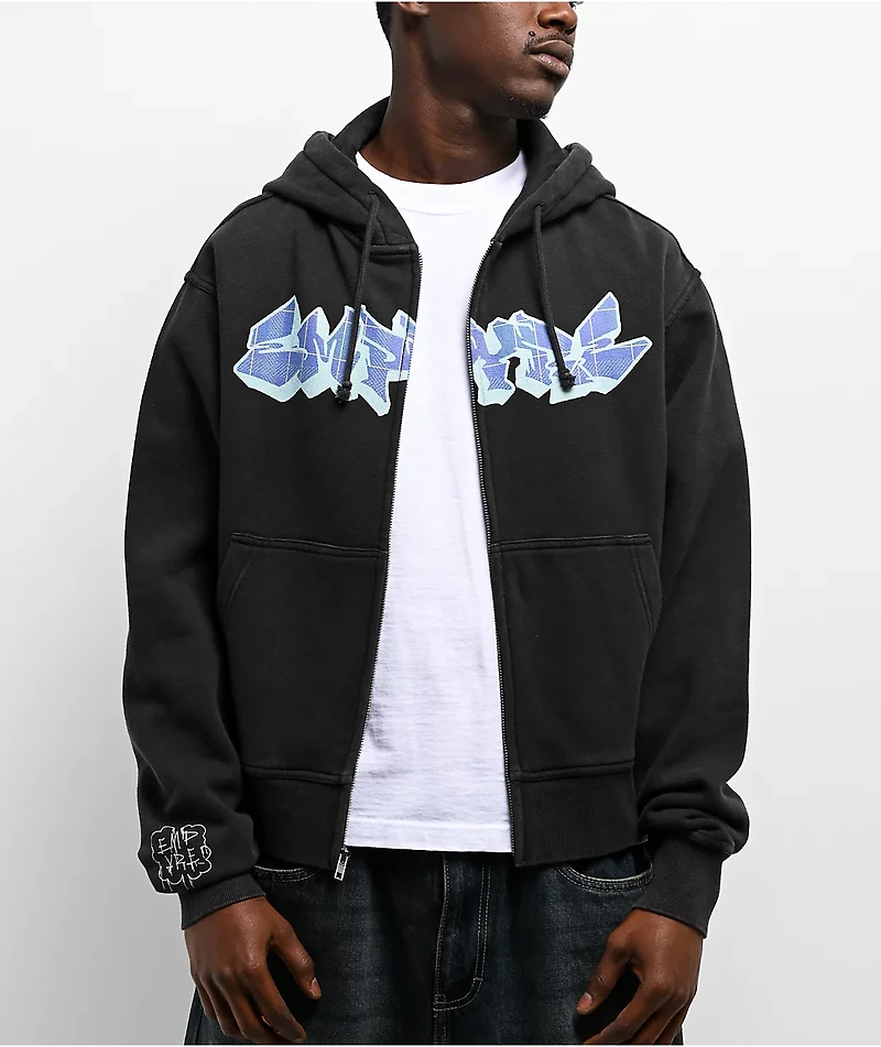 Empyre Punky Plaid Black Wash Zip Hoodie