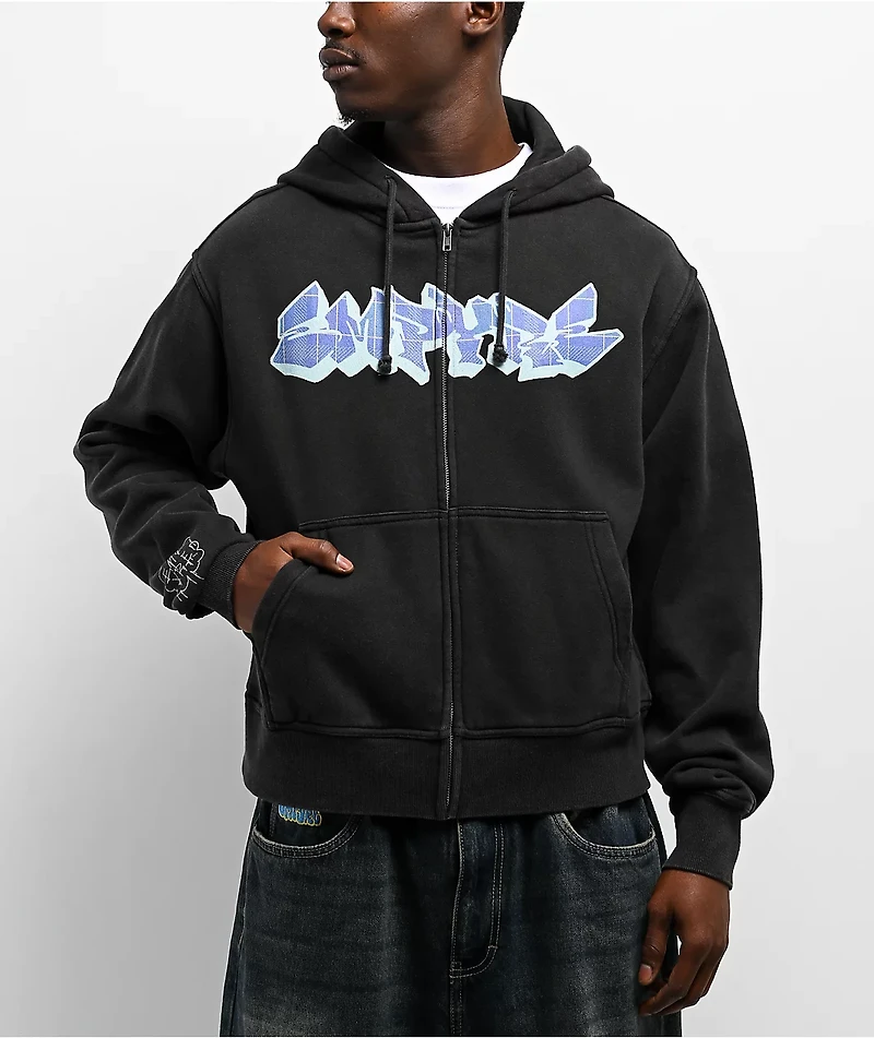 Empyre Punky Plaid Black Wash Zip Hoodie