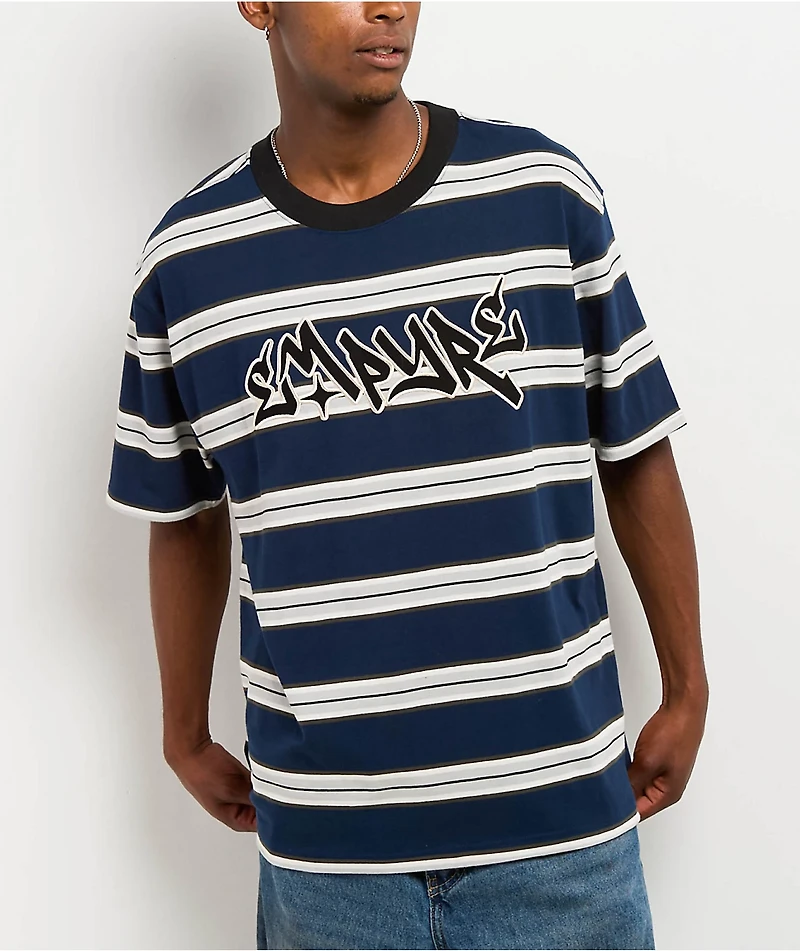 Empyre Razor Stripe Navy Knit T-Shirt